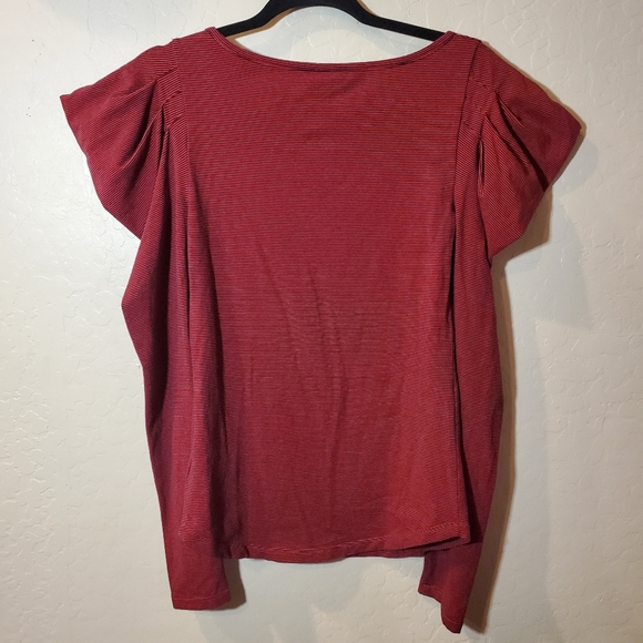 Free People Red Stripe Scoop Neck Leg of Mutton Sleeve Top Womens Small Petite - Picture 2 of 11